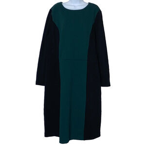 Boden Dress 18 L Green Black Stretch Cotton Washable Career Church Long Sleeve